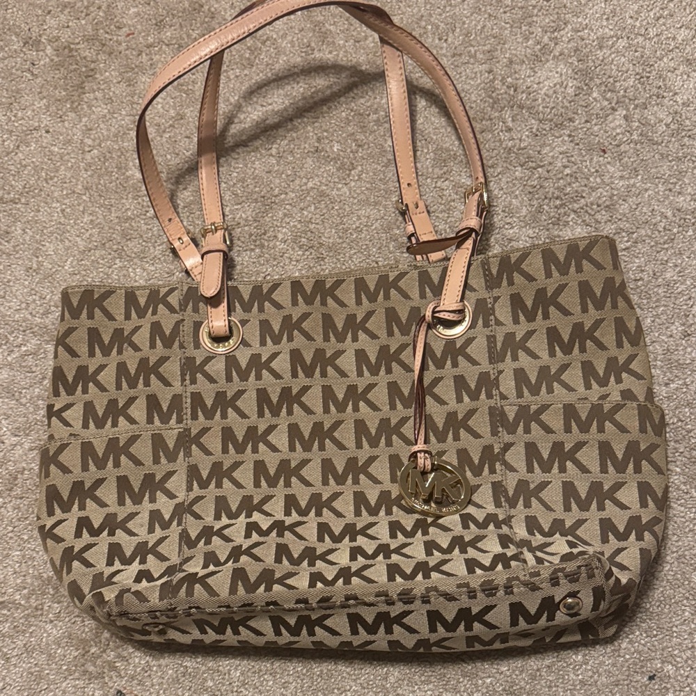 Michael Kors Tan and Brown Logo Shoulder Bag